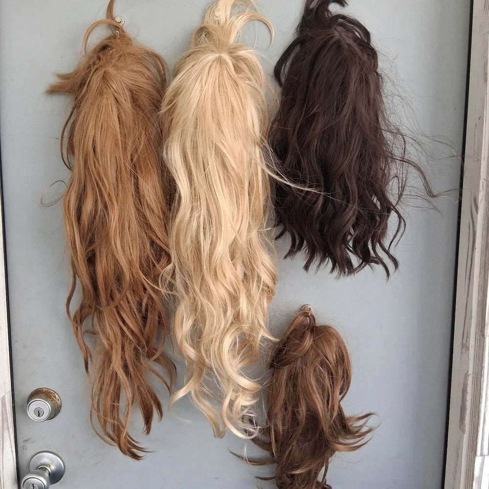 WIGS‎ Lot Of 3 With Bangs Blonde Redhead Brunette + Ponytail